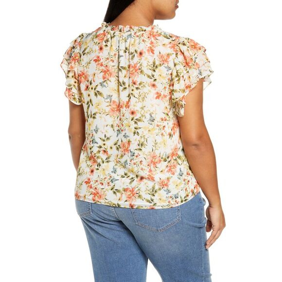 1.State Trendy Plus Size Printed Flutter Sleeve Top - Picture 2 of 3
